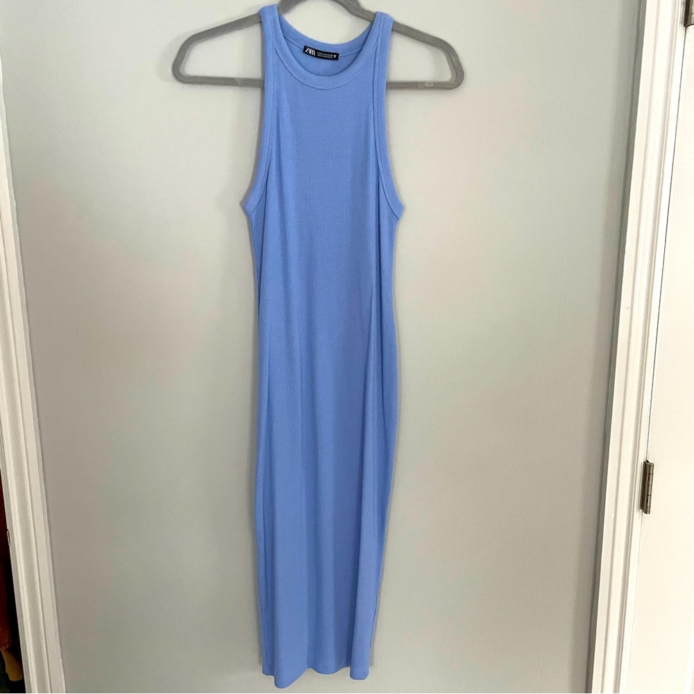Zara Light Blue Sleeveless Ribbed Maxi Dress